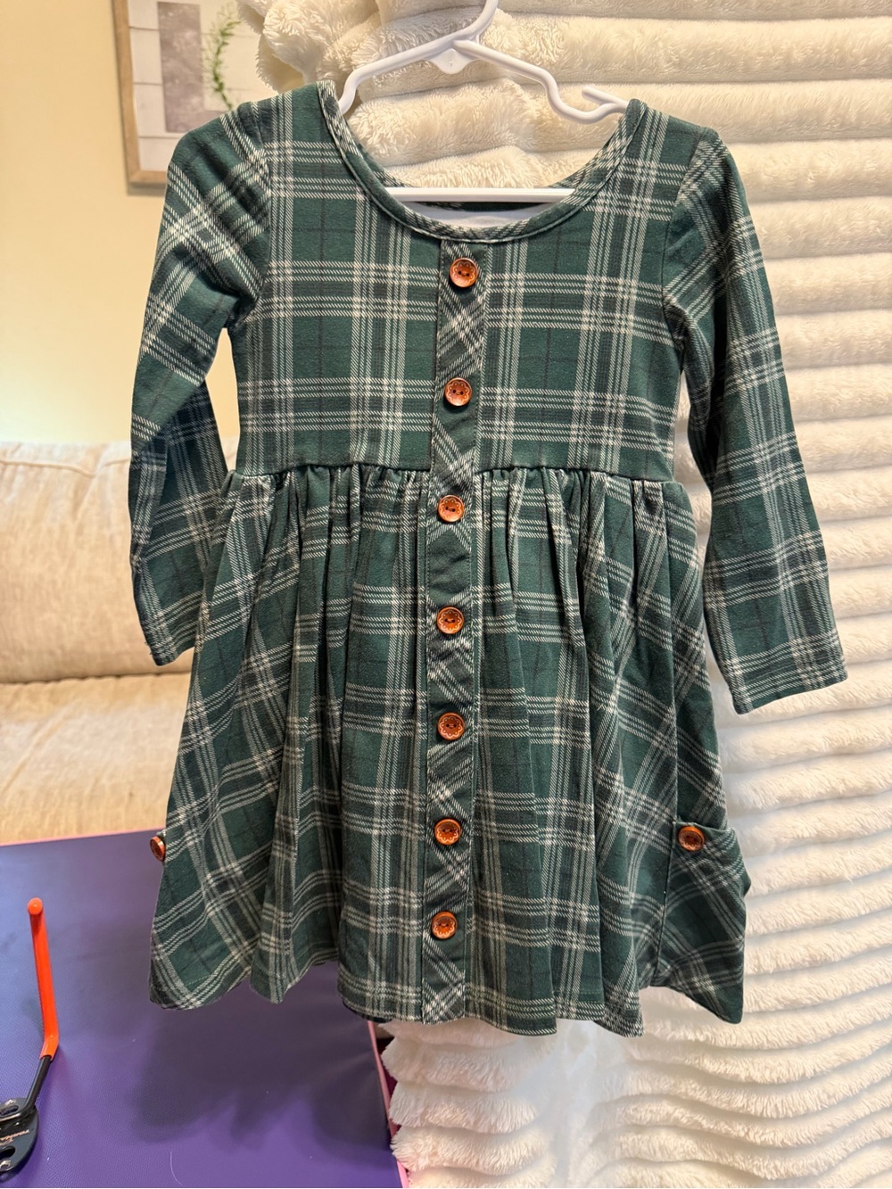 SweetHoney Green Plaid Button-Front Casual Dress